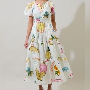 Sugarlips White Tropical Print Midi Dress NEW